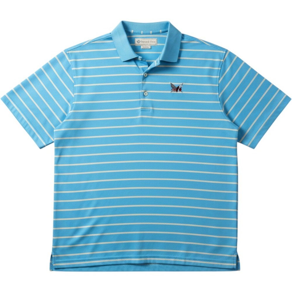 Donald Ross Polo Shirt Men XL Blue Striped Golf Athletic Short Sleeve Flag Logo